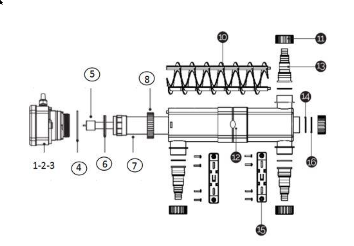 Kwartsglas set voor GUV-236 UV-C eenheid - 36 Watt CAD-diagram, Diagram