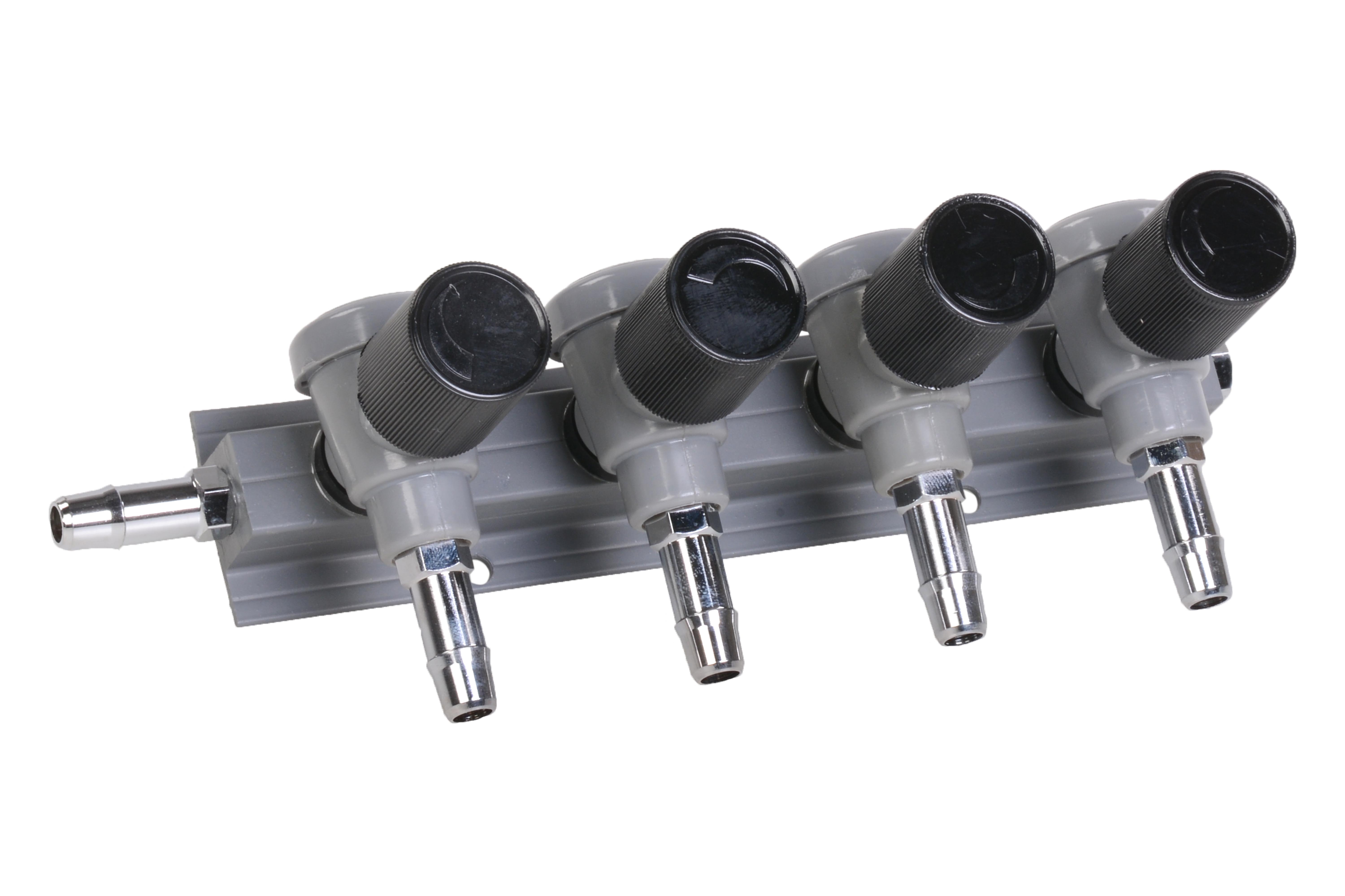 luchtverdeler 9mm 4 uitgangen met kraan