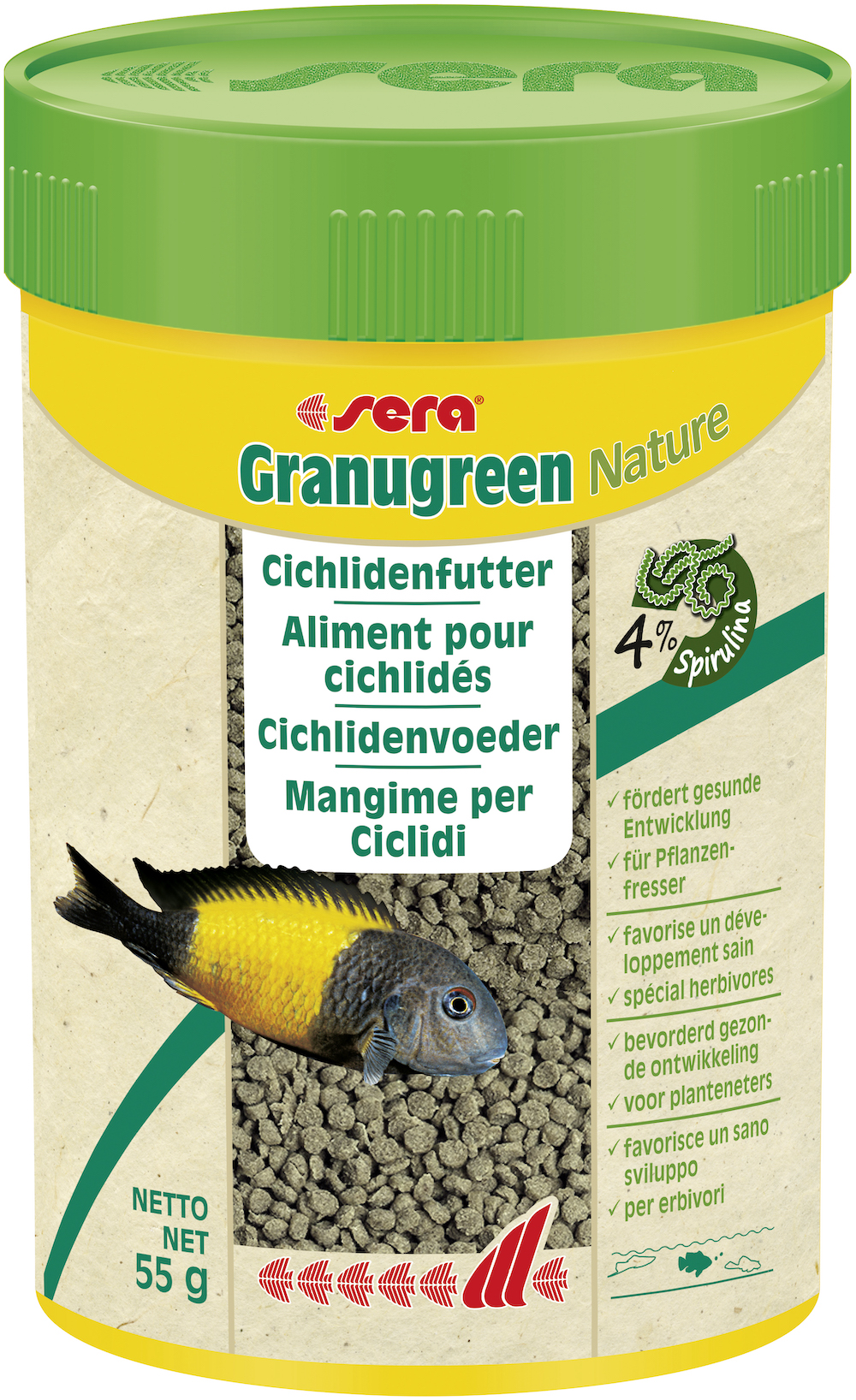 Sera Granugreen Nature Cichlidenvoer - 100 ml (55g) - Natuurlijk, Carotenoïdenrijk, Zonder Toevoegingen afbeelding