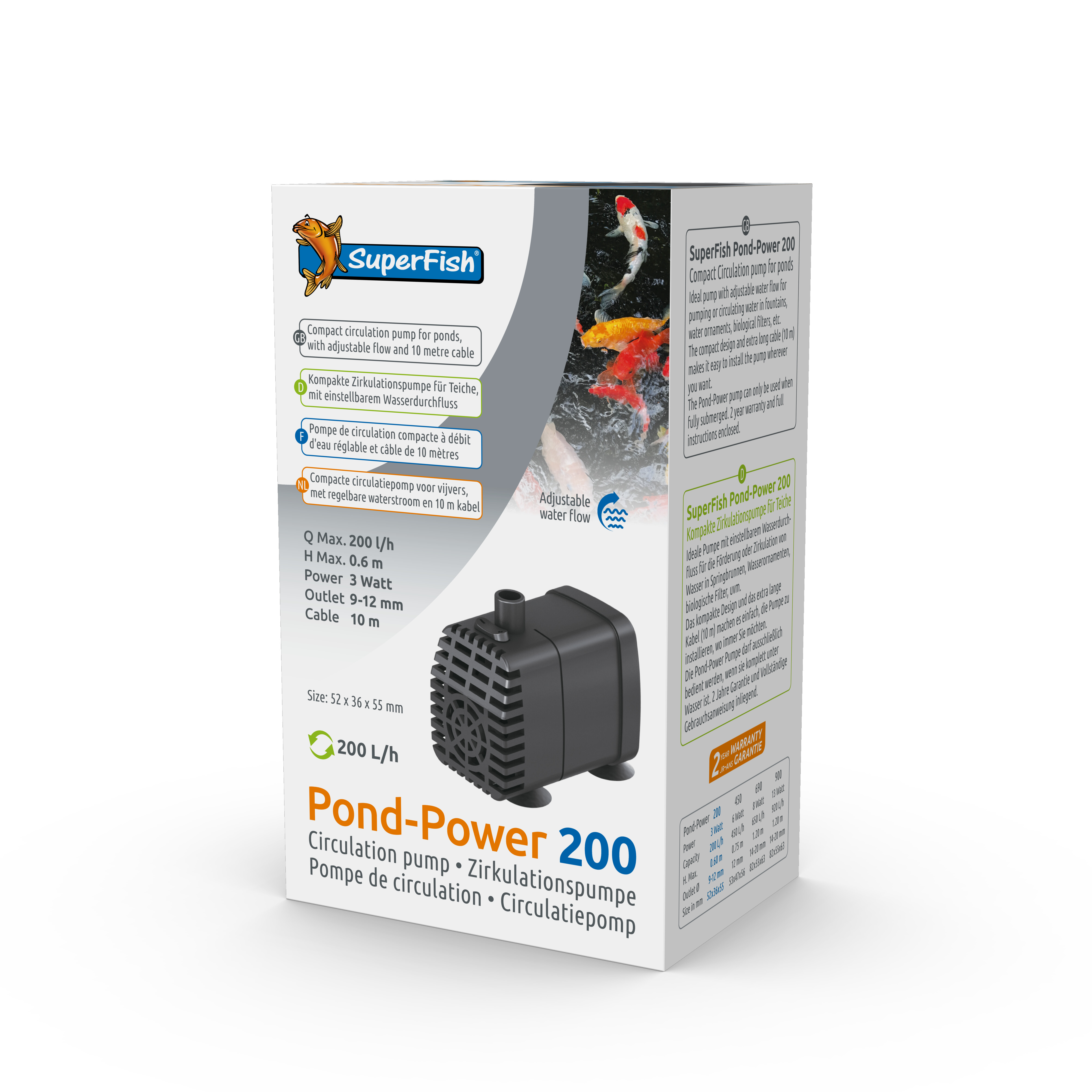 Superfish Pondpower 200 Vijverpomp - 200 L/h, Energiezuinig, 10m Kabel, 2jr Garantie afbeelding
