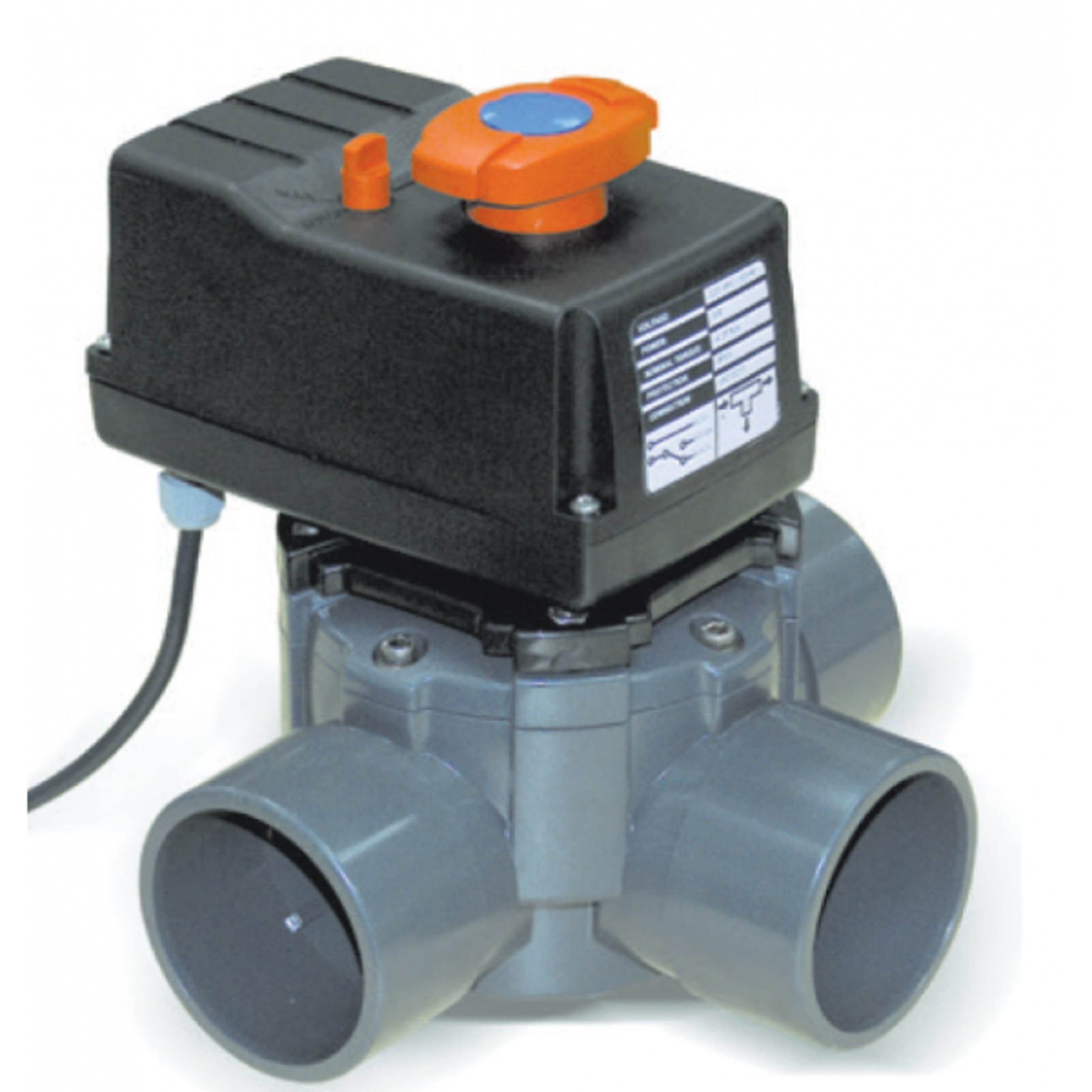Cepex Elektrische PVC 3-weg Klep 50/63mm - Duurzaam en Precies voor Zwembad & Spa Management