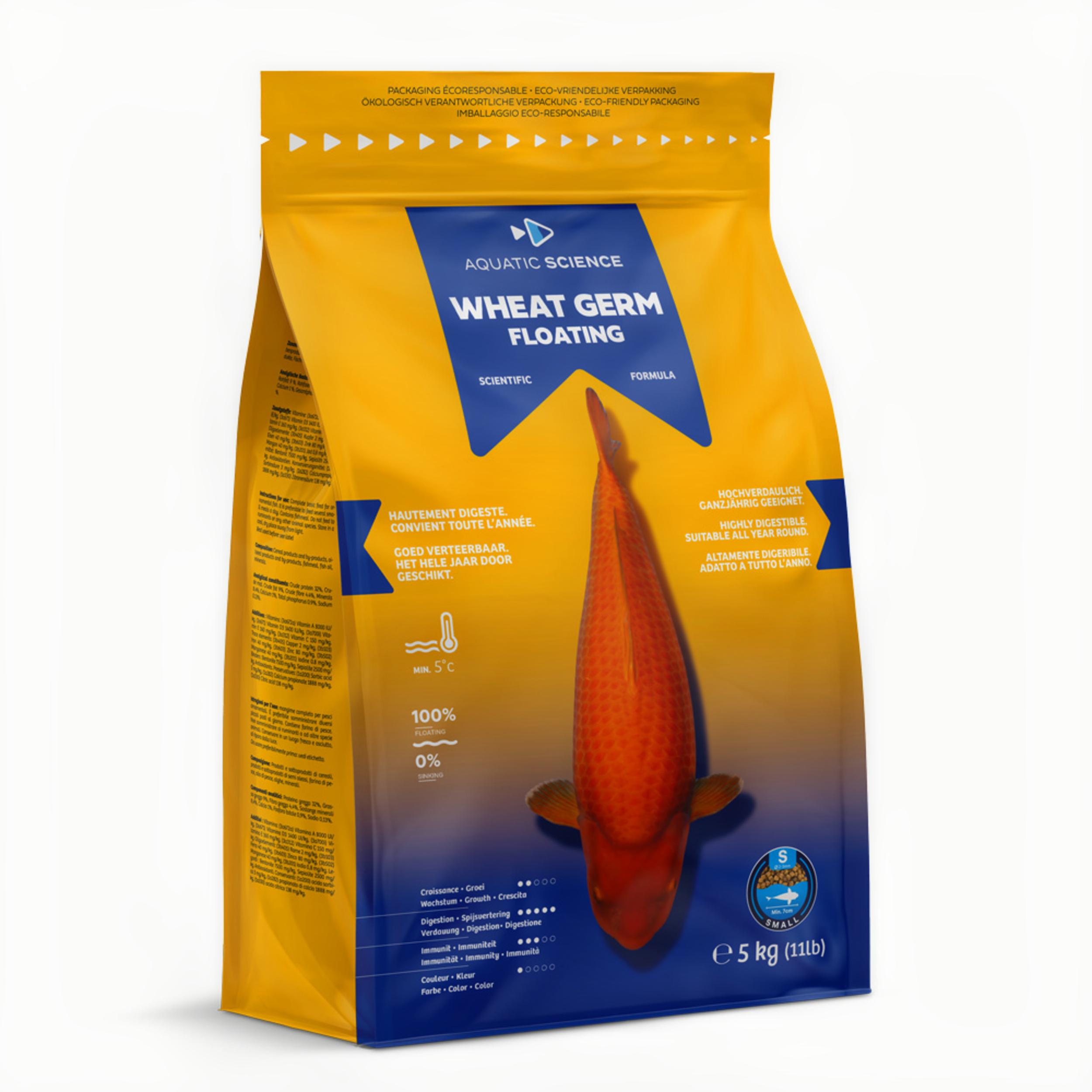 Aquatic Science Wheat Germ 5kg - Klein Drijvend Voer voor Vijvervissen, Rijk aan Vismeel