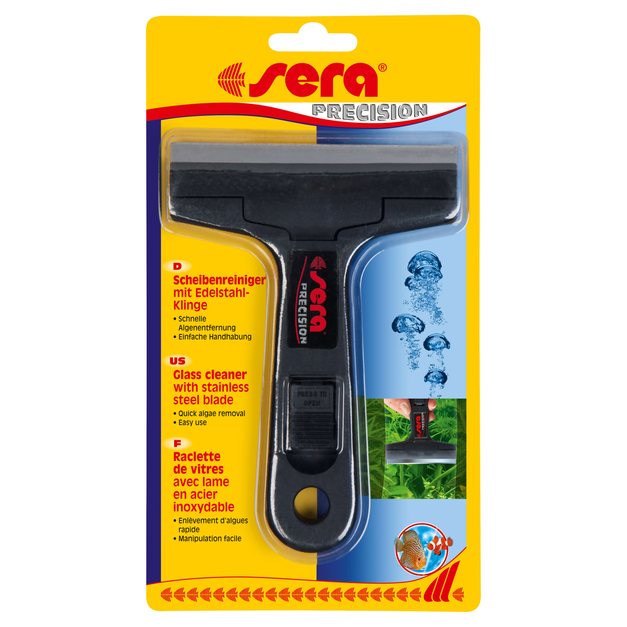 Sera Ruitenreiniger voor Aquarium - Ergonomische Greep, RVS, Algenverwijdering afbeelding
