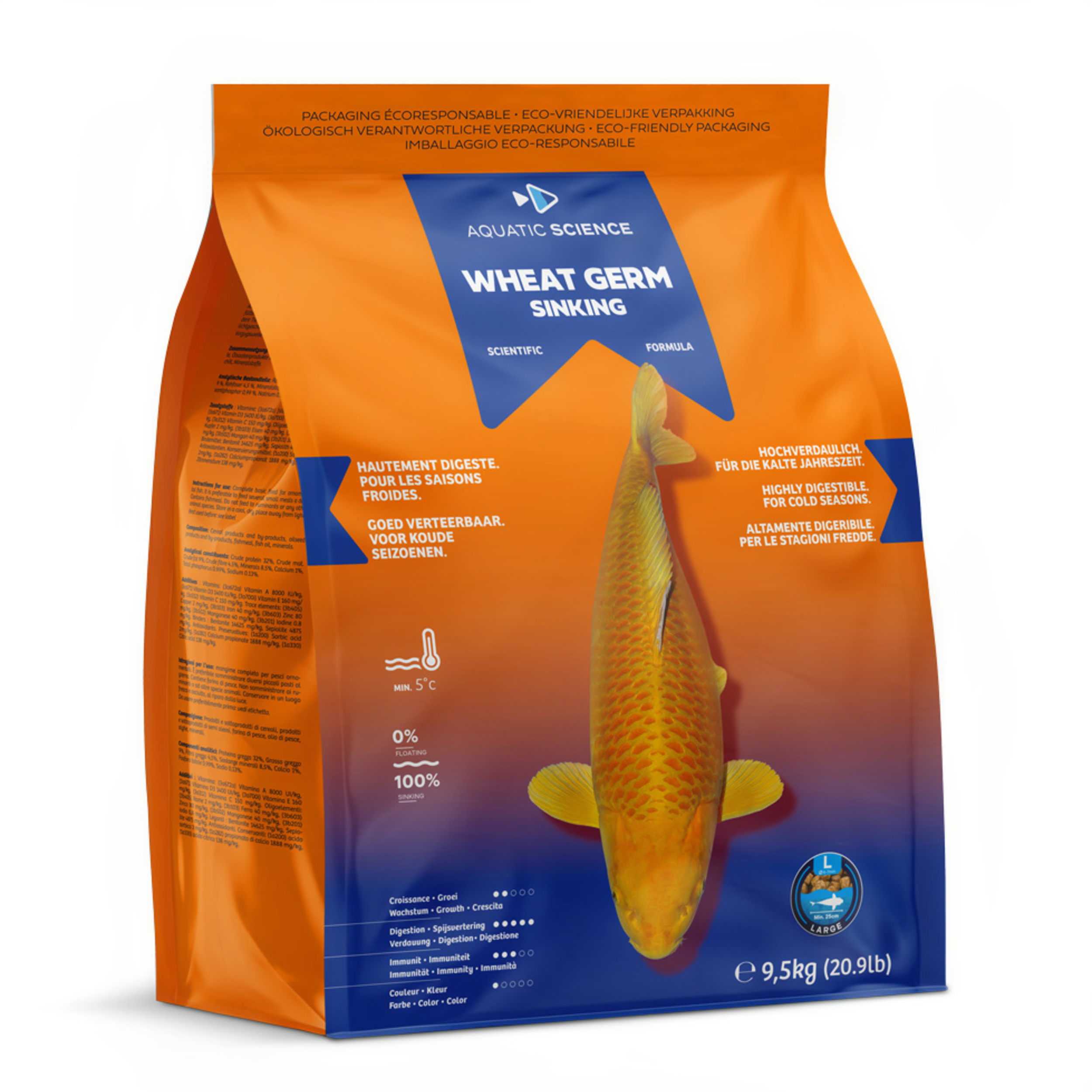 Aquatic Science Wheat Germ Large 9,5kg - Zinkend Visvoer voor Koudwateraquaria