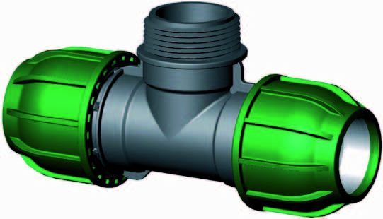 PP klemkoppeling T-stuk 50mm x 1½" buitendraad x 50mm afbeelding