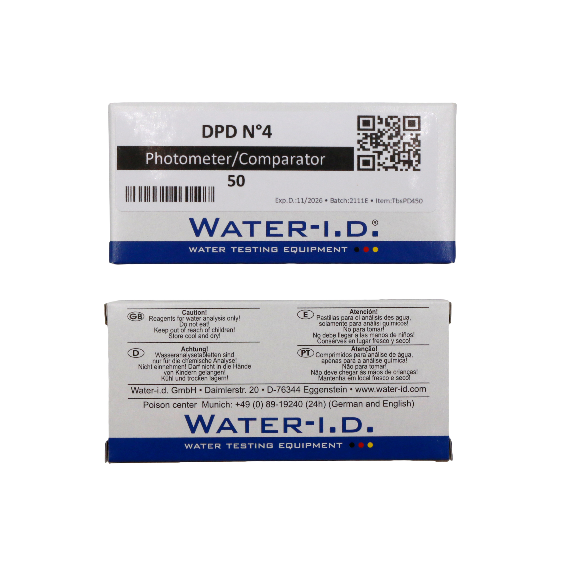50 tabletten DPD N°4 (totaal chloor) t.b.v. Poollab 2.0 Tekst, QR-code