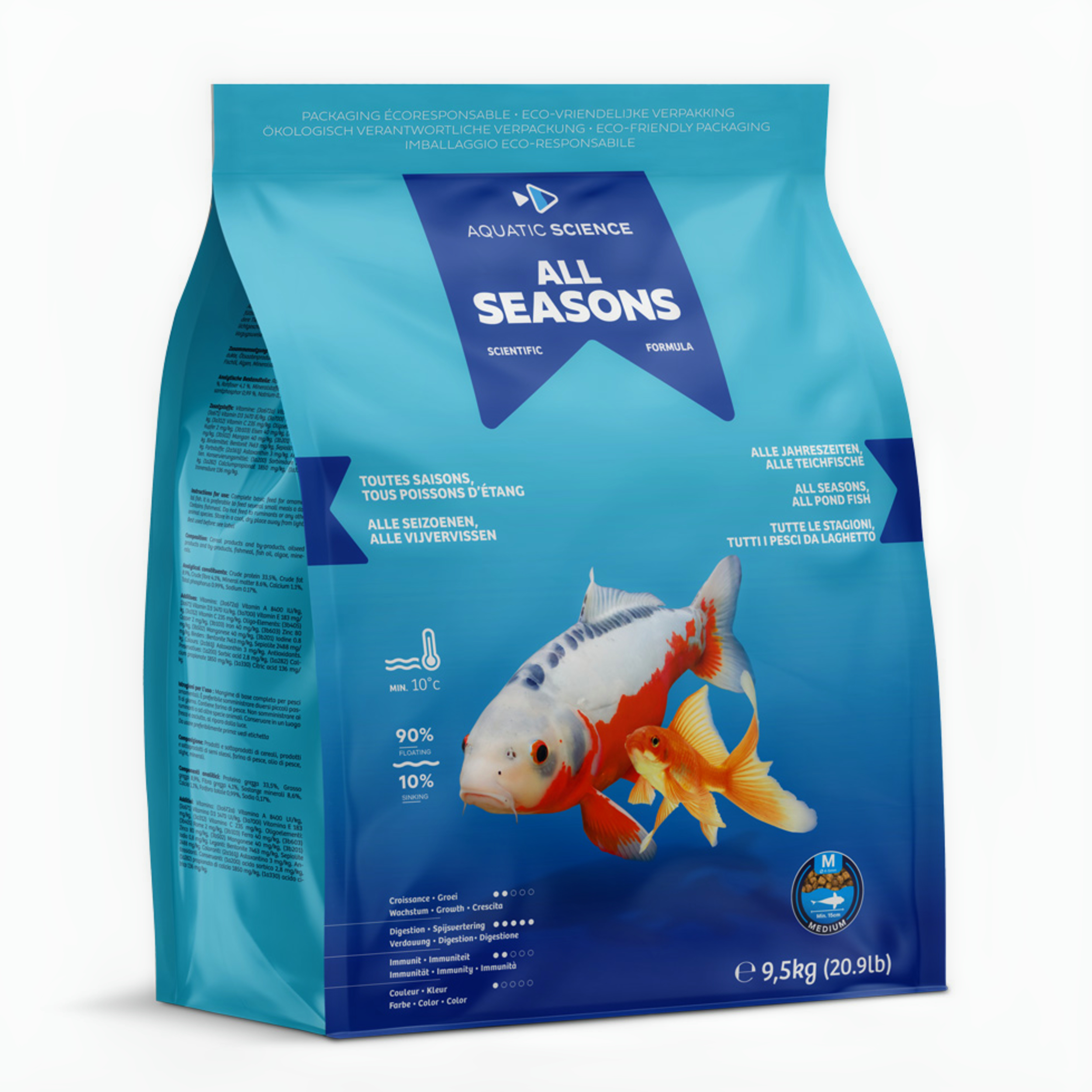 Aquatic Science All Seasons Medium 9,5kg - Compleet Vijvervisvoer voor Vier Seizoenen