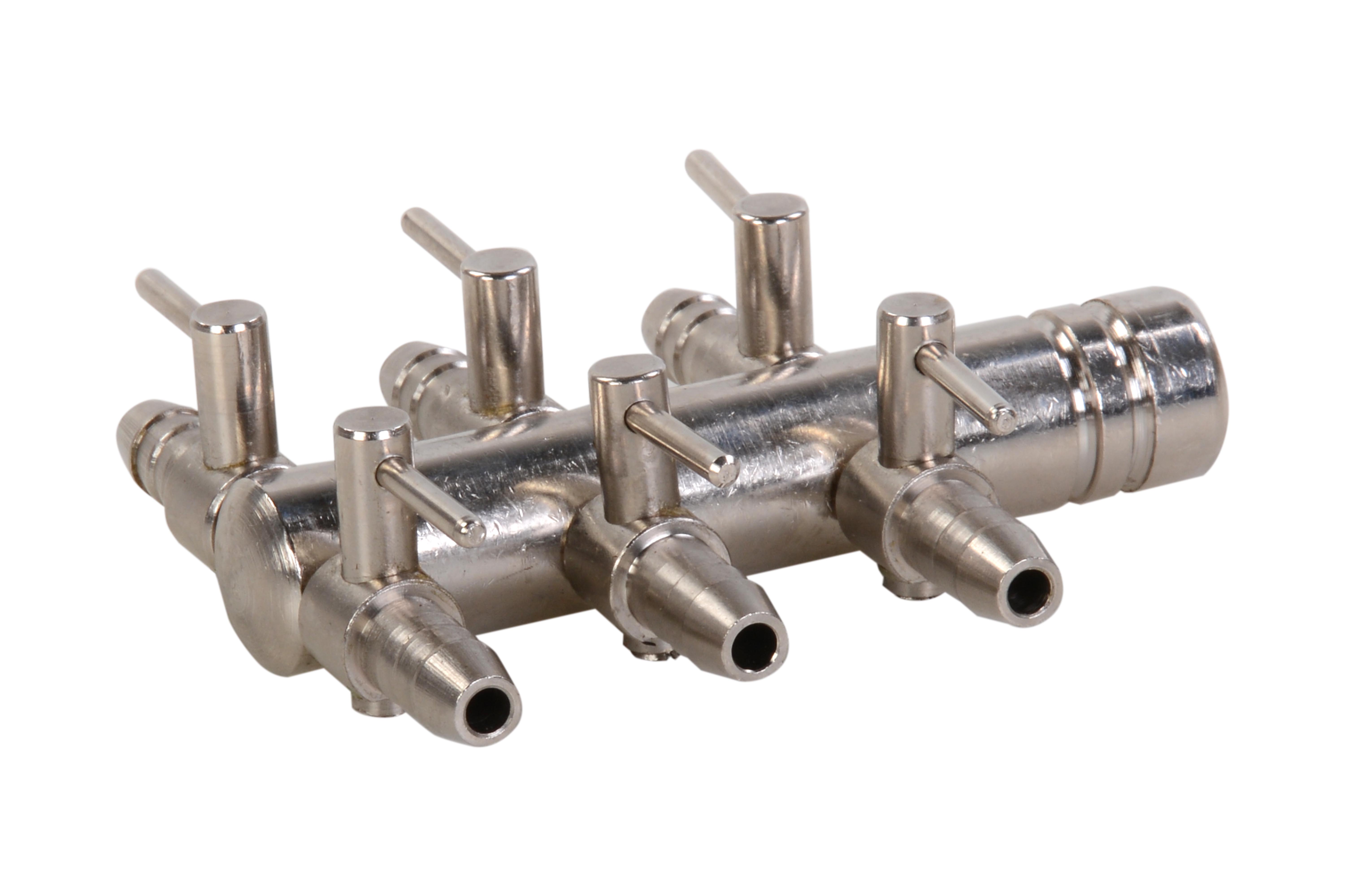 Europond Luchtverdeler 9mm met 6 Uitgangen en Kraan - Verchroomde Afwerking, Eenvoudige Installatie afbeelding