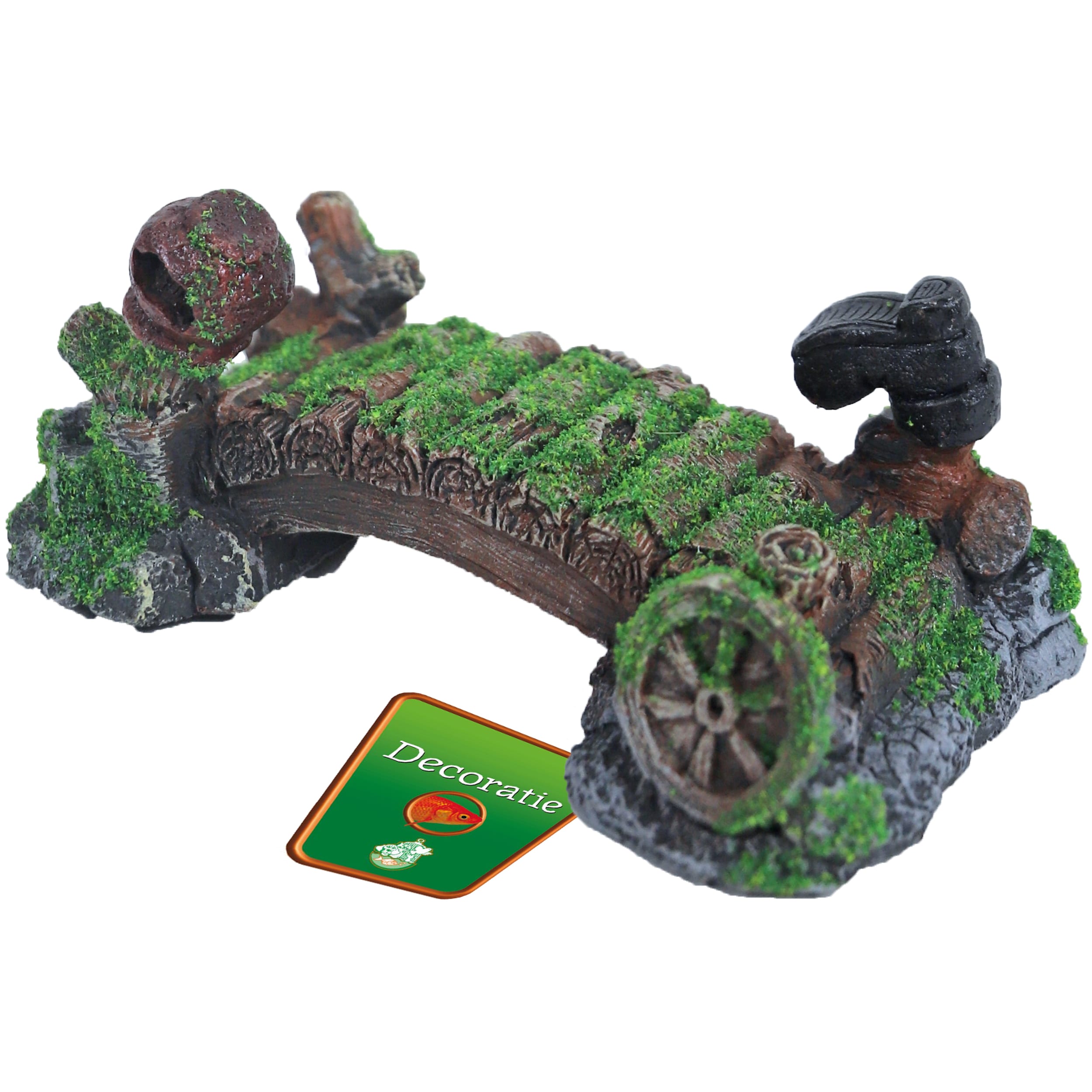 Boon Aquarium Decor Set - Brug Met Mos, Pot & Laars 16cm - Natuurgetrouwe Vissen Ornament afbeelding