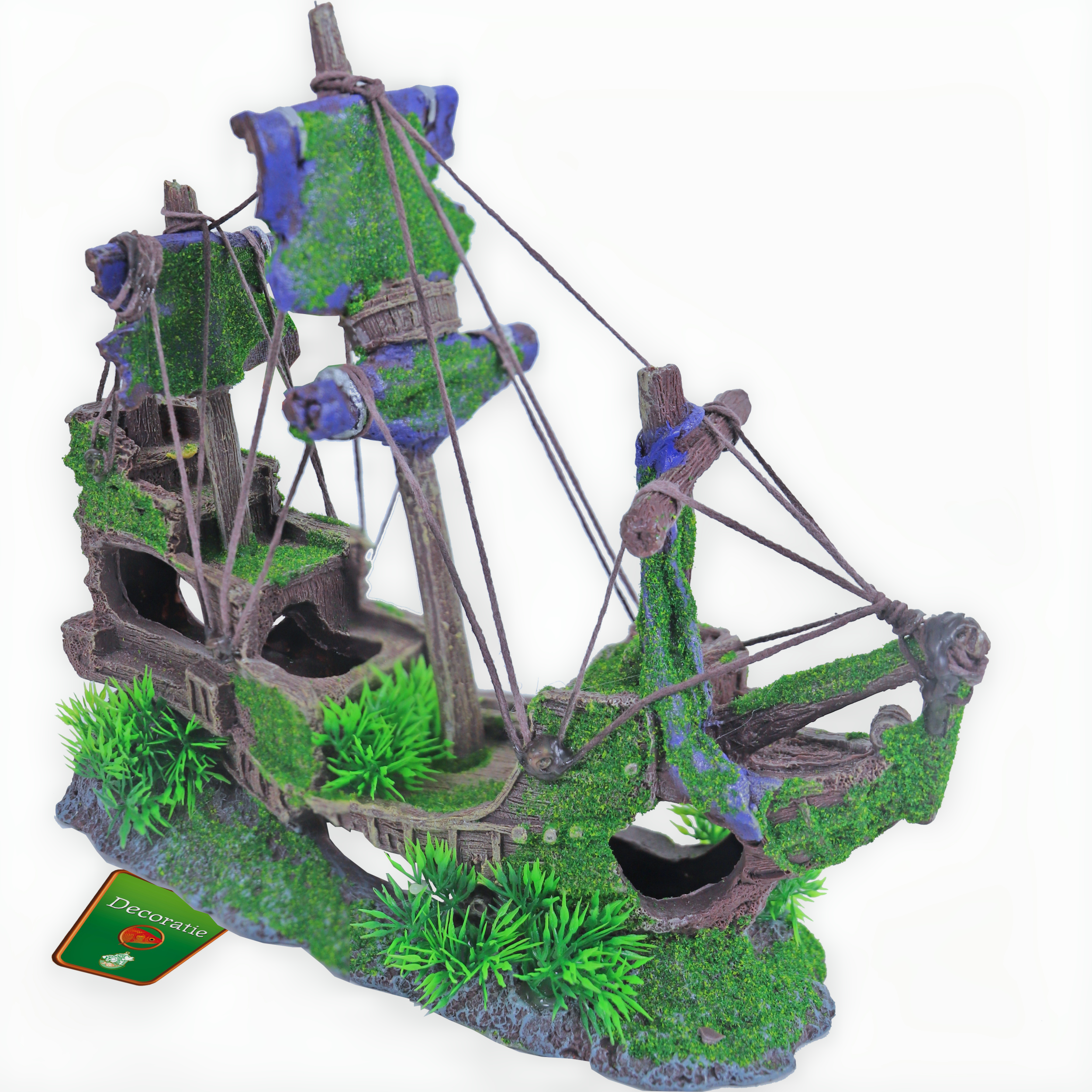 Boon Aquarium Ornament Gezonken Galjoen met Mos 30cm - Duurzaam & Visvriendelijk Decor afbeelding